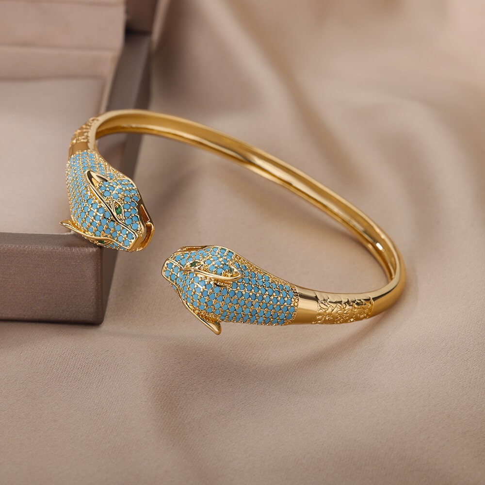 Punk Jaguar Head Bangle, 18K Gold Layered Gothic Bracelet, Dainty Minimalist Jewelry, Delicate Handmade for Women, Gift for Her