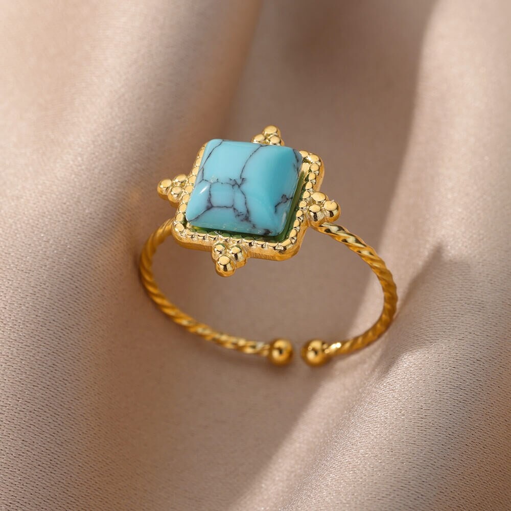 Punk Square Moonstone, 18K Gold Gothic Stackable Ring, Dainty Minimalist Jewelry, Delicate Handmade for Women, Gift for Her