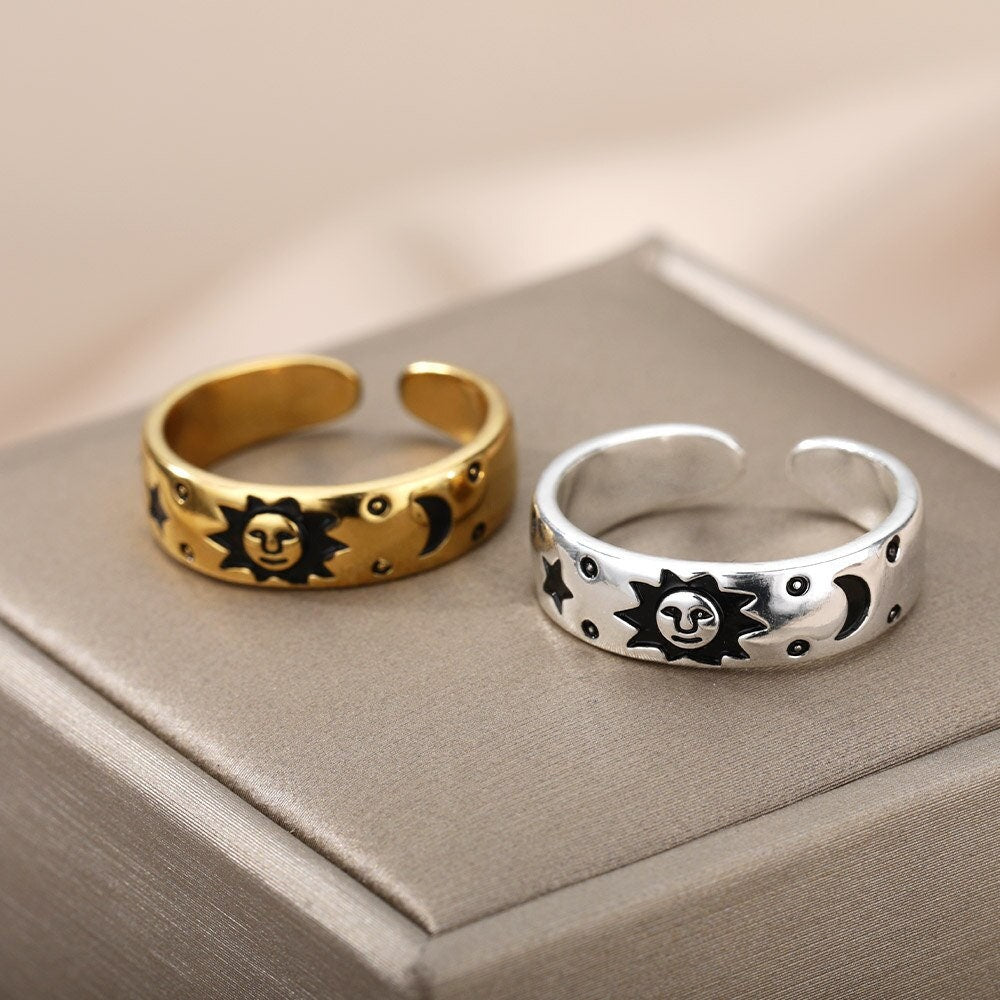 Boho Sun Celestial , 18K Gold Yogi Stackable Ring, Dainty Minimalist Jewelry, Delicate Handmade for Women, Gift for Her