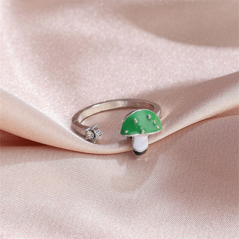 Punk Enamel Mushroom, 18K Gold Cute Stackable Ring, Dainty Minimalist Jewelry, Delicate Handmade for Women, Gift for Her