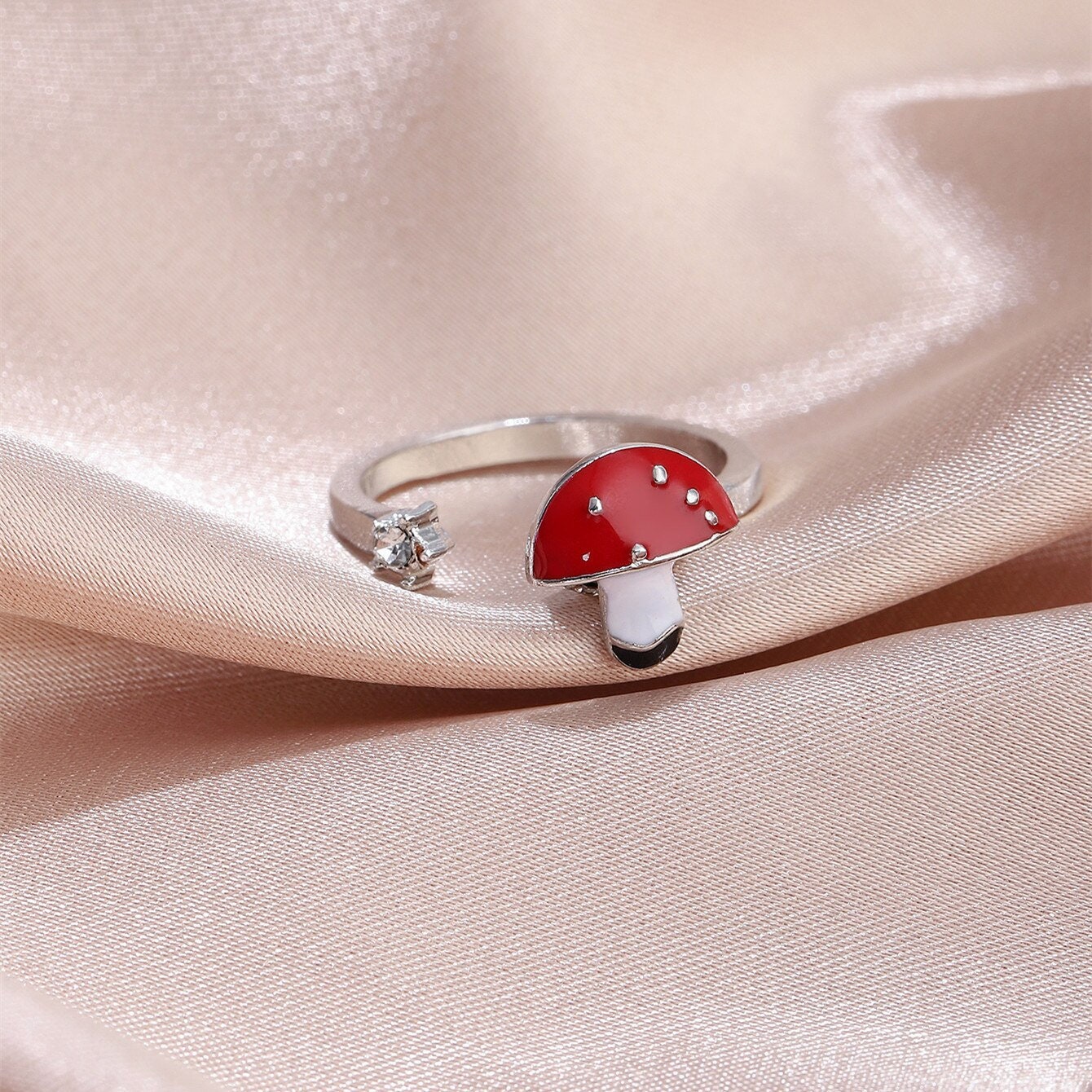 Punk Enamel Mushroom, 18K Gold Cute Stackable Ring, Dainty Minimalist Jewelry, Delicate Handmade for Women, Gift for Her