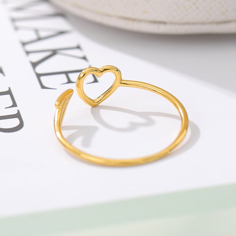 Boho Heart Arrow Cupid Cute, 18K Gold Yogi Stackable Ring, Dainty Minimalist Jewelry, Delicate Handmade for Women, Gift for Her