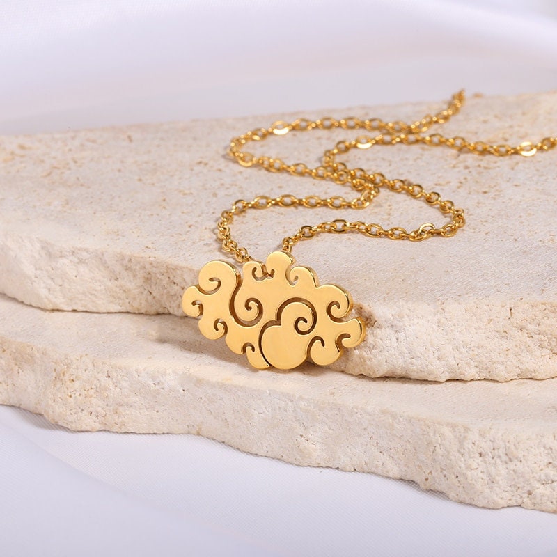 Boho Cute Cloud Pendant, 18K Gold Layered Yogi Necklace, Dainty Minimalist Jewelry, Delicate Handmade for Women, Gift for Her