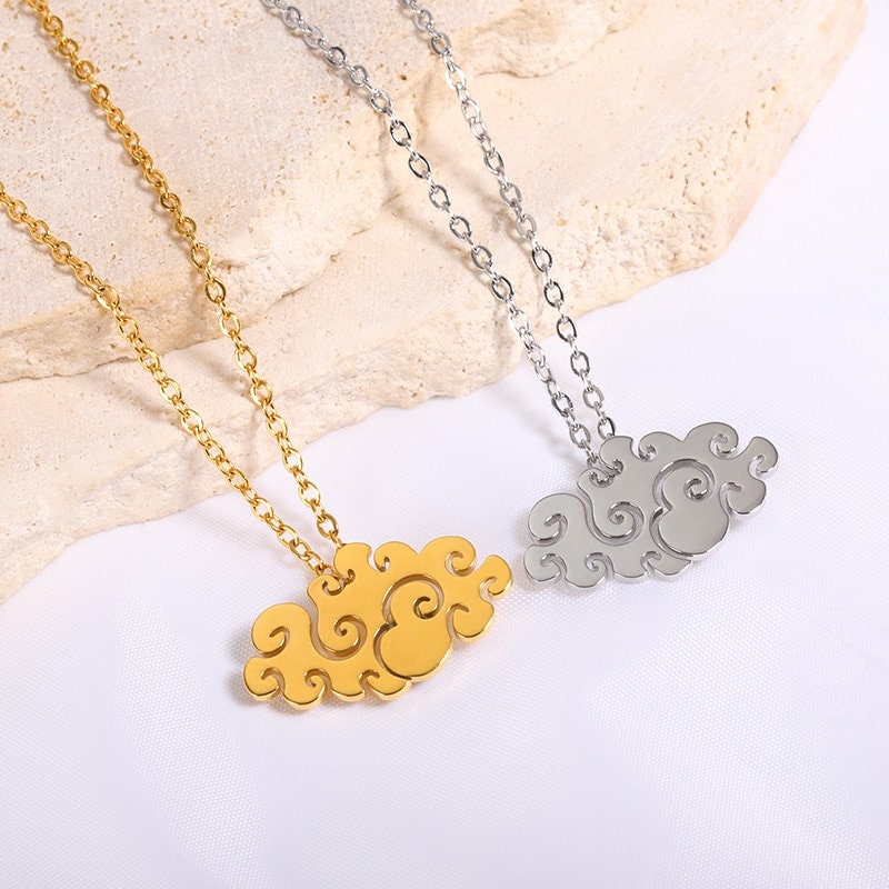 Boho Cute Cloud Pendant, 18K Gold Layered Yogi Necklace, Dainty Minimalist Jewelry, Delicate Handmade for Women, Gift for Her