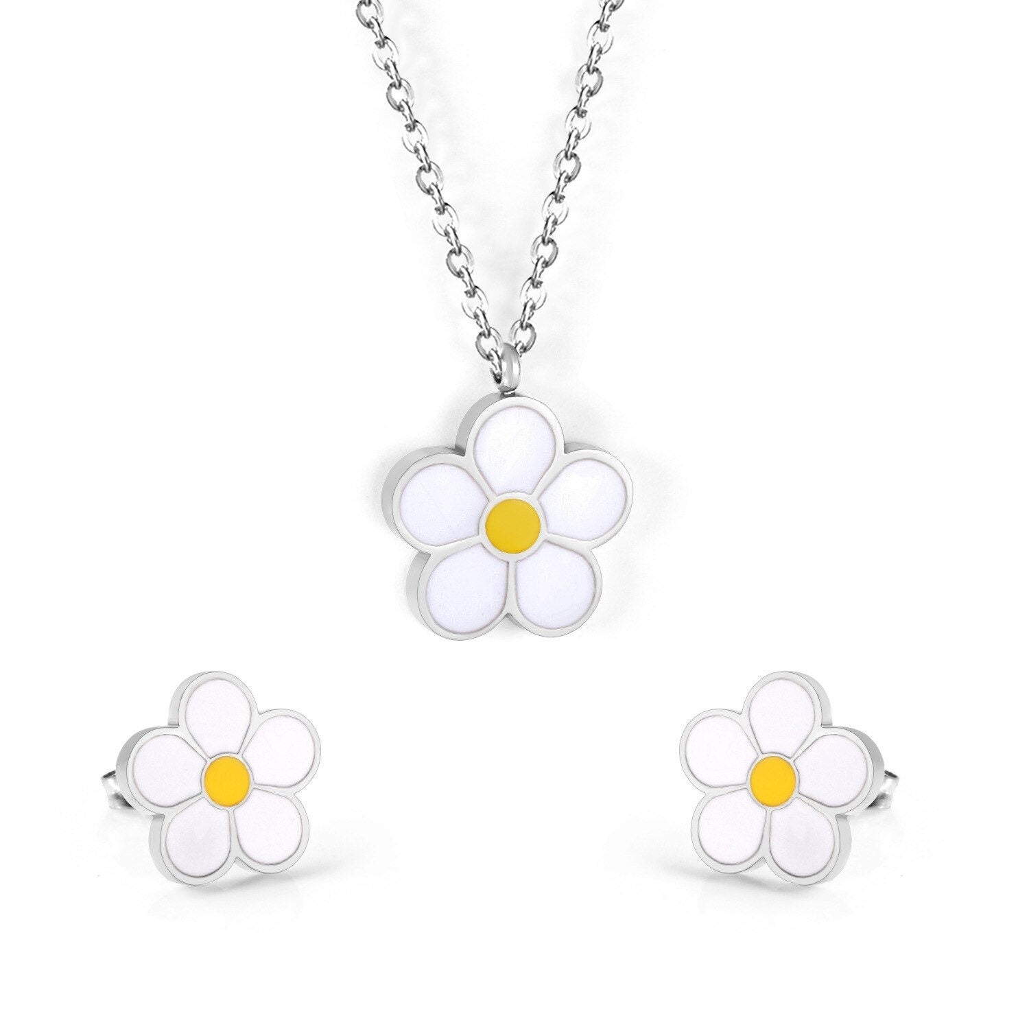 Daisy Flower Pendant, Blossom Flower Earrings, 18K Gold Necklace, Dainty Minimalist Jewelry, Boho Delicate Handmade for Women, Gift for Her