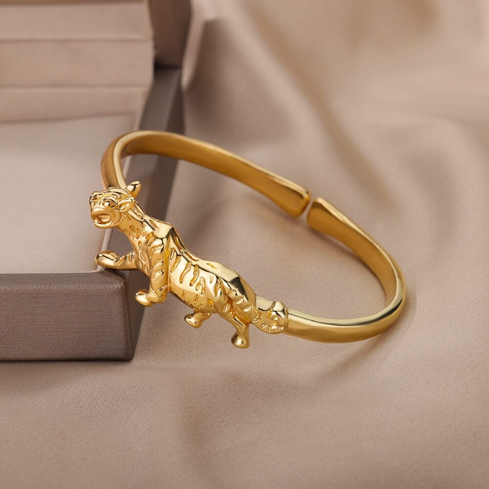 Gold Jaguar Bangle, Gold Jaguar Bracelet, 18K Gold, Dainty Minimalist Jewelry, Punk Gothic Delicate Handmade for Women, Gift for Her