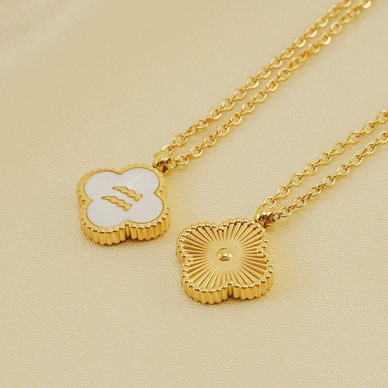 Horoscope Flower Pendant, Zodiac Flower Necklace, 18K Gold Necklace, Dainty Minimalist Jewelry, Delicate Handmade for Women, Gift for Her