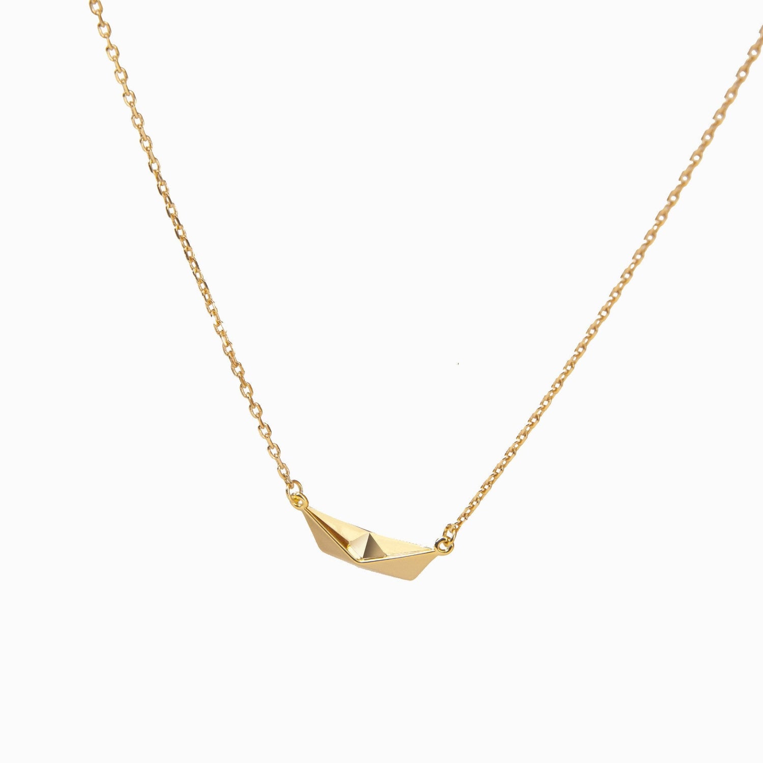 Paper Plane Boat Necklace, Origami Plane Boat Pendant, 18K Gold Necklace, Dainty Minimalist Jewelry, Delicate Handmade, Gift for Her