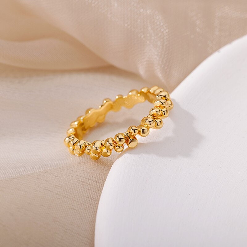 Punk Organic Ring, Gold Bead Ring, Geometric Bead Ring, 18K Gold Punk Ring, Punk Fashion Ring for Women, Punk Jewelry, Gift for Her