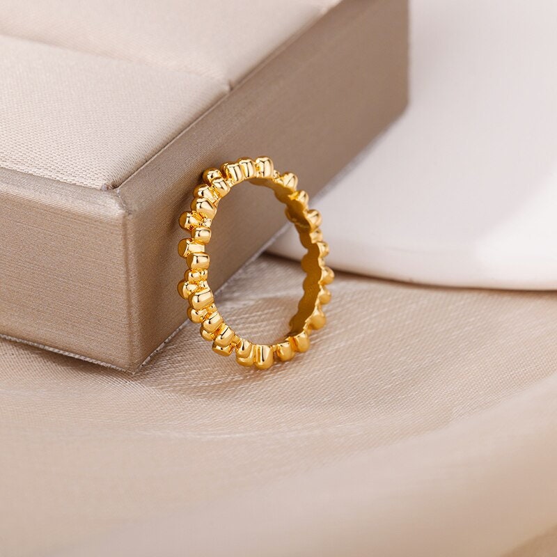 Punk Organic Ring, Gold Bead Ring, Geometric Bead Ring, 18K Gold Punk Ring, Punk Fashion Ring for Women, Punk Jewelry, Gift for Her