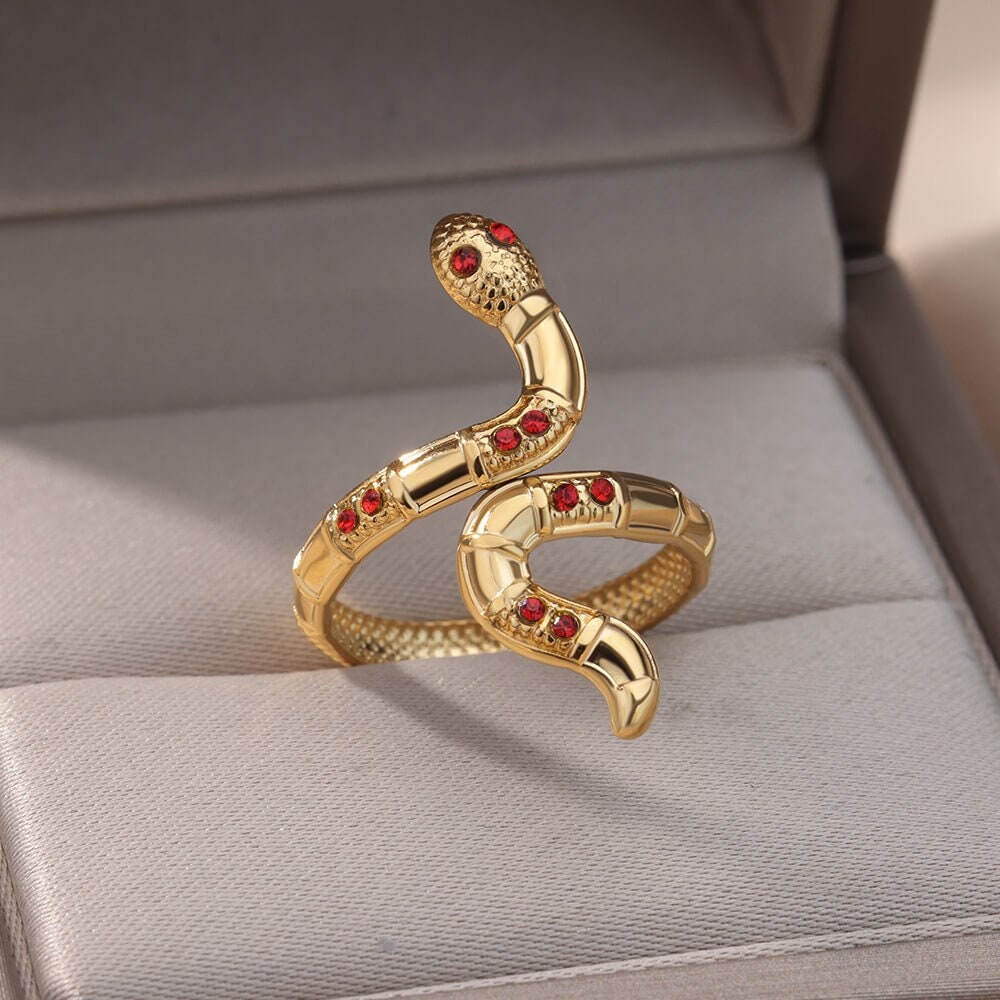 Crystal Snake Ring, Gold Snake Ring, Punk Snake Ring, 18K Gold Gothic Stackable, Dainty Minimalist Jewelry, Delicate for Women, Gift for Her
