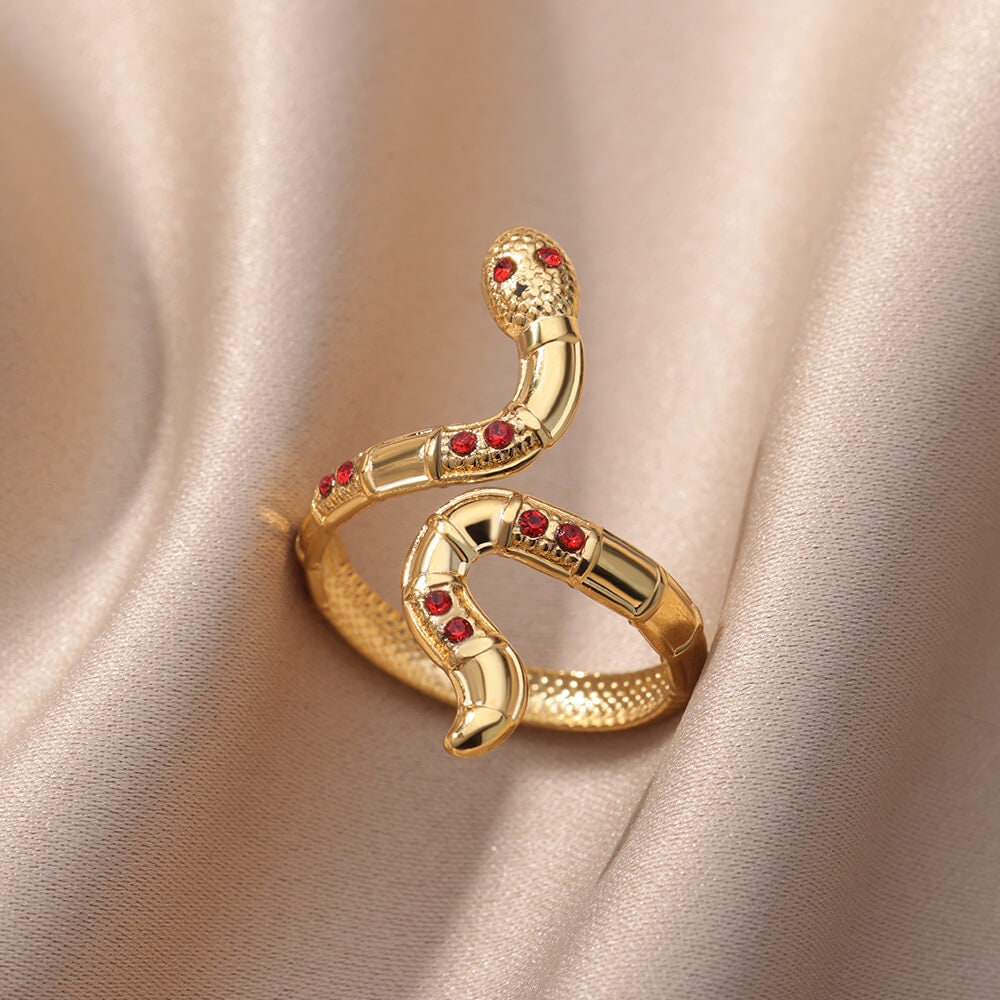 Crystal Snake Ring, Gold Snake Ring, Punk Snake Ring, 18K Gold Gothic Stackable, Dainty Minimalist Jewelry, Delicate for Women, Gift for Her