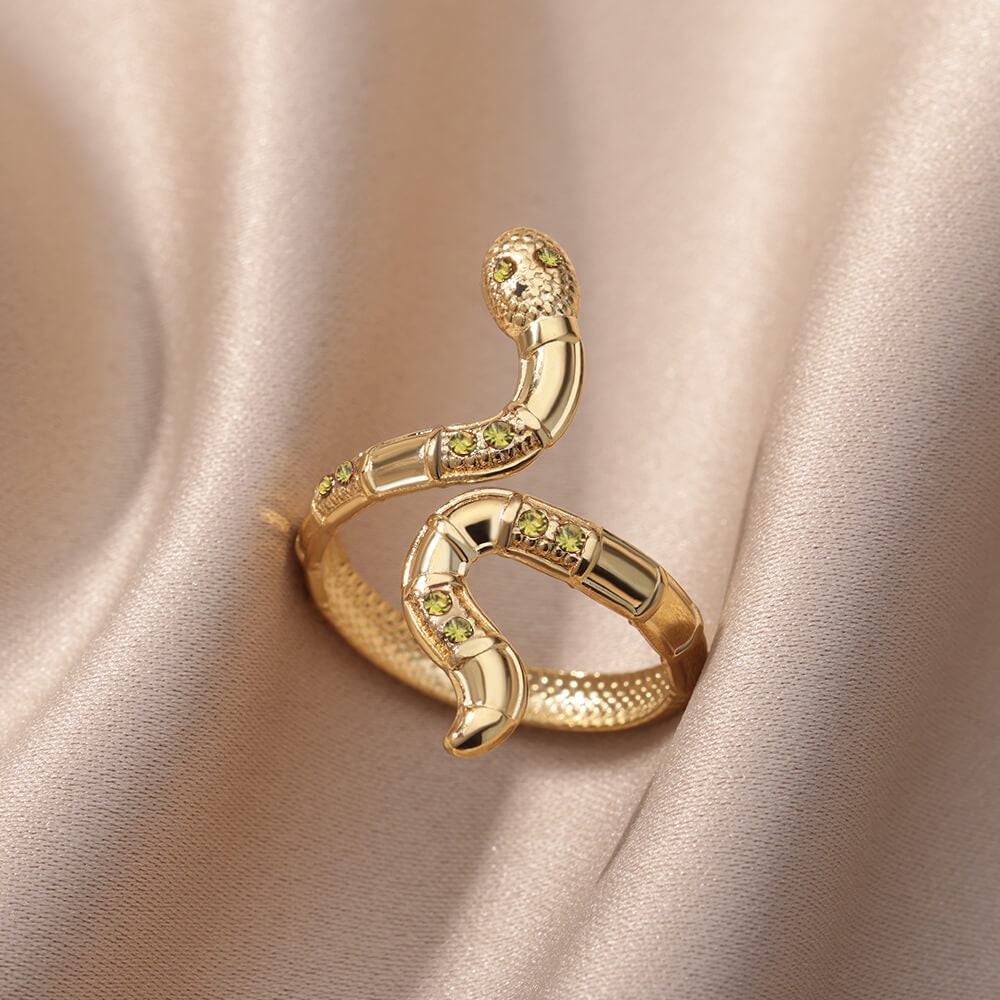 Crystal Snake Ring, Gold Snake Ring, Punk Snake Ring, 18K Gold Gothic Stackable, Dainty Minimalist Jewelry, Delicate for Women, Gift for Her