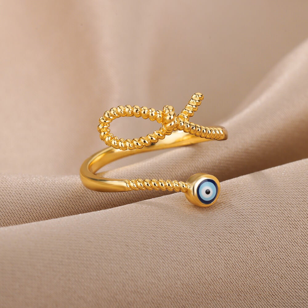 Gold Evil Eye Rope Ring, Evil Eye Twist Ring, 18K Gold Gothic Stackable, Dainty Minimalist Jewelry, Punk Delicate for Women, Gift for Her
