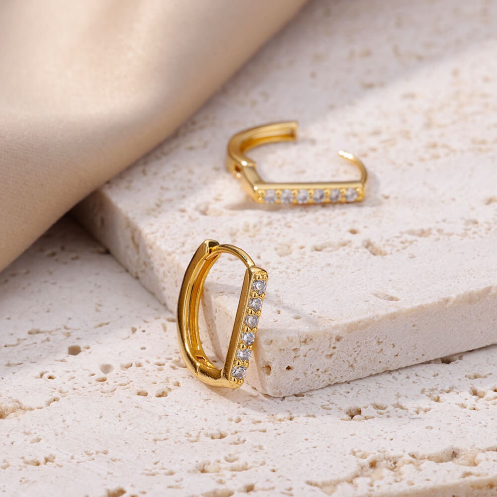 Gold Round Cubic Zirconia Hoop Earrings, 18K Gold Everyday Earrings, Dainty Minimalist Jewelry, Boho Cute Delicate for Women, Gift for Her