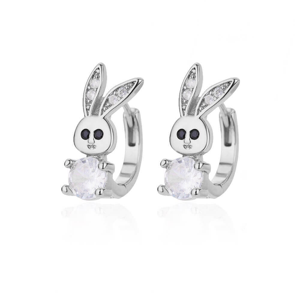Bunny Rabbit Cubic Zirconia Earrings, Rabbit Crystal Hoop Earrings, 18K Gold Earrings, Dainty Minimalist, Delicate Women, Gift for Her