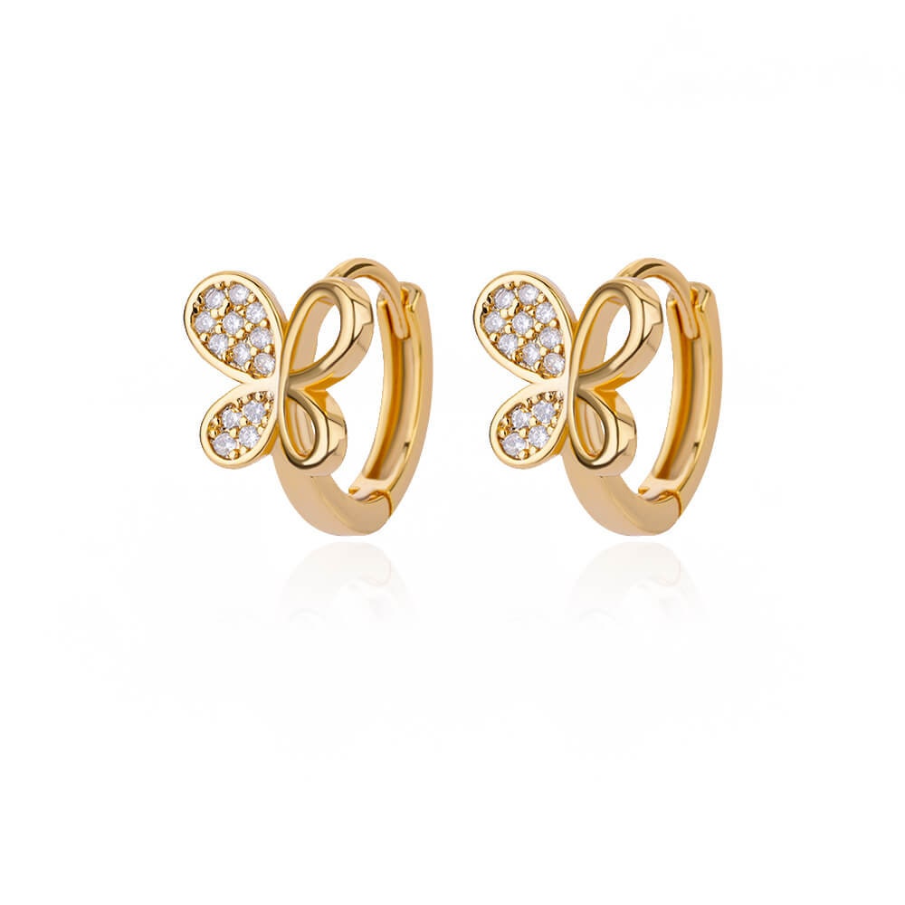 Butterfly Cubic Zirconia Stud Earrings, Butterfly Crystal Hoop Earrings, 18K Gold Earrings, Dainty Minimalist, Delicate Women, Gift for Her