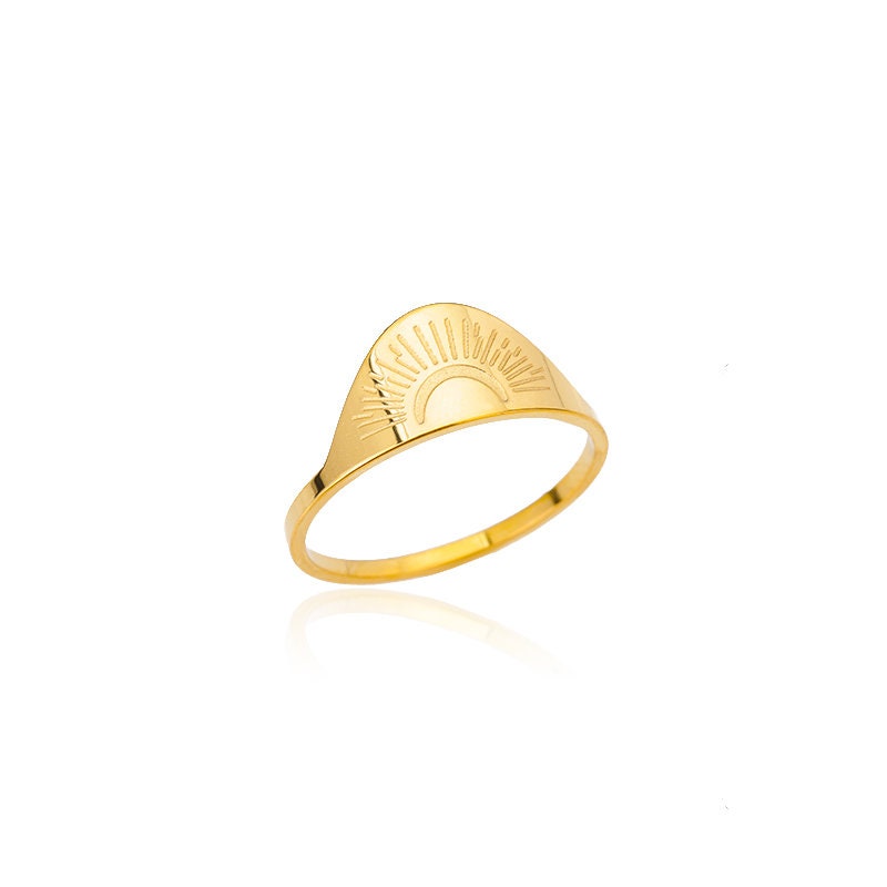 Gold Sunrise Ring, Dainty Engraved Sun Ring, 18K Gold Stackable Ring, Dainty Minimalist Jewelry, Delicate Handmade for Women, Gift for Her