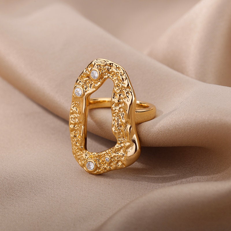Gold Punk Irregular Ring, Punk Organic Geometric Ring, 18K Gold Ring, Dainty Gothic Jewelry, Punk Delicate Handmade for Women, Gift for Her