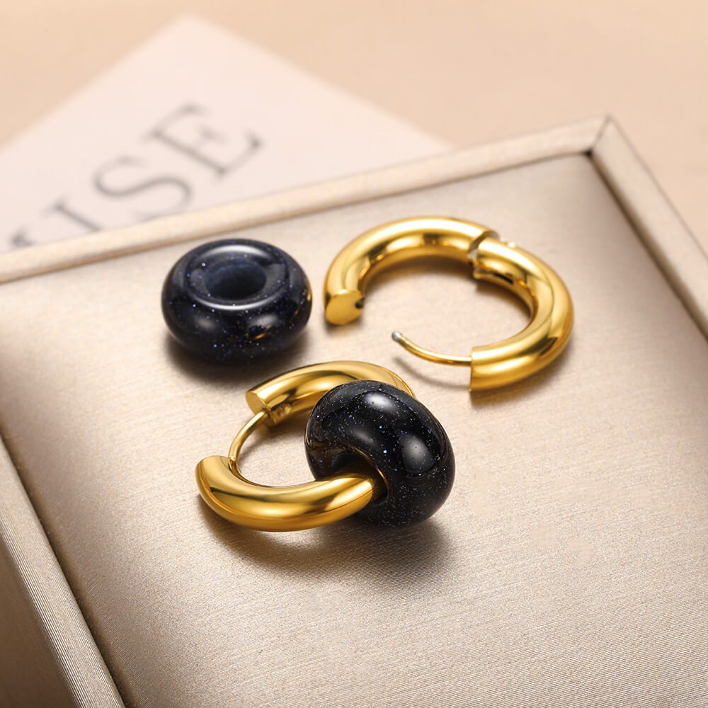 Black Donut Gold Hoop Earrings, Punk Donut Hoops, 18K Gold Punk Earrings, Gothic Dainty Minimalist Jewelry, Delicate for Women, Gift for Her