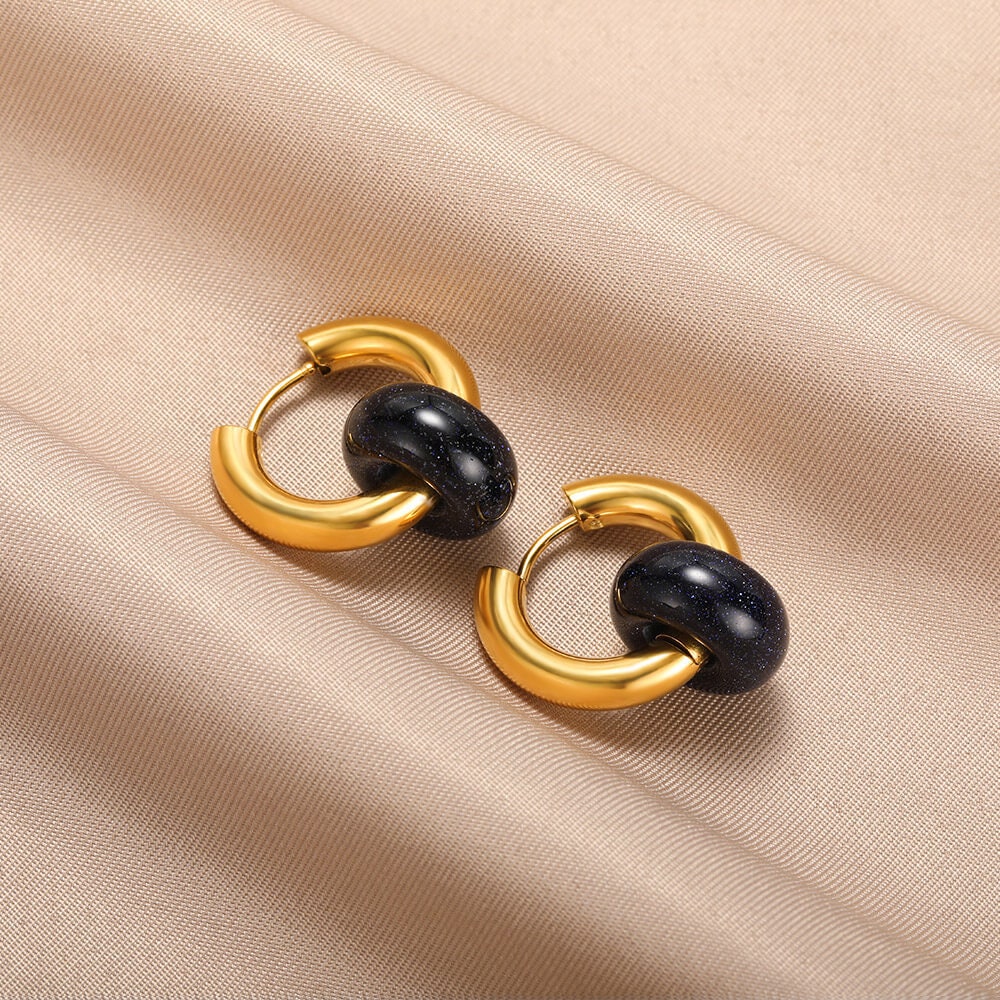Black Donut Gold Hoop Earrings, Punk Donut Hoops, 18K Gold Punk Earrings, Gothic Dainty Minimalist Jewelry, Delicate for Women, Gift for Her