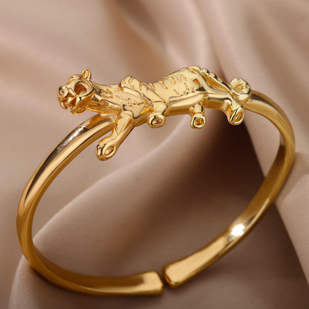 Gold Jaguar Bangle, Gold Jaguar Bracelet, 18K Gold, Dainty Minimalist Jewelry, Punk Gothic Delicate Handmade for Women, Gift for Her