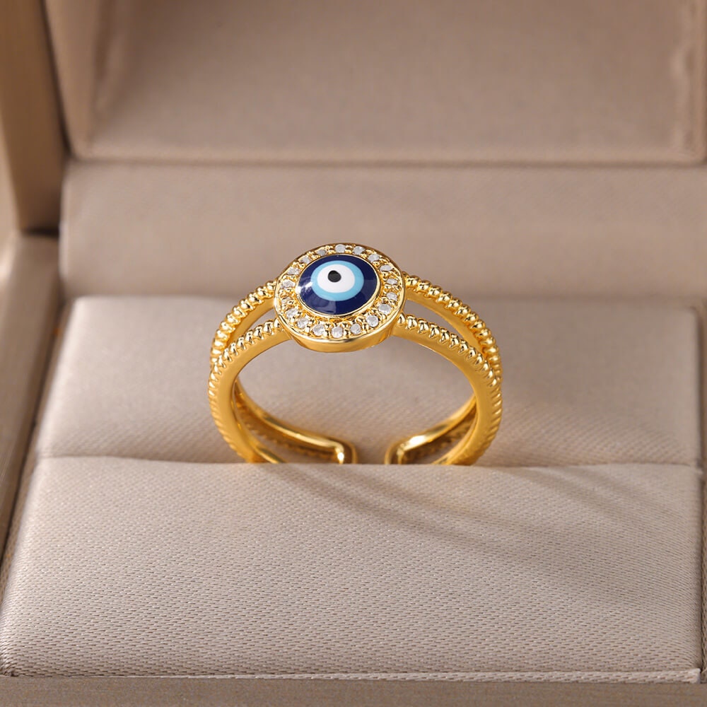 Gothic Evil Eye Ring, 18K Gold Evil Eye Ring, Evil Eye Ring, Crystal Evil Eye Ring, Evil Eye Punk Ring, Punk Jewelry for Women, Gift for Her