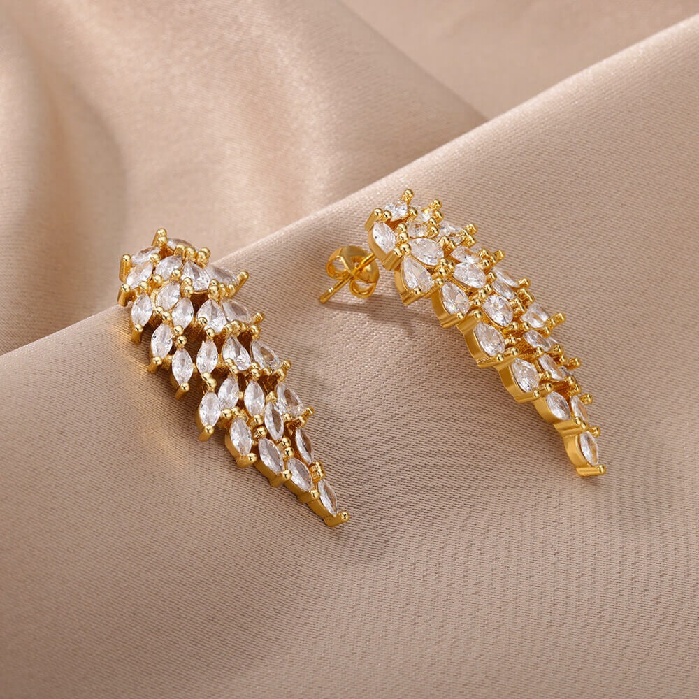 Crystal Angel Wings Drop Earrings, Cubic Zirconia Angel Wings Drop Earrings, 18K Gold Earrings, Dainty Minimalist Jewelry, Gift for Her