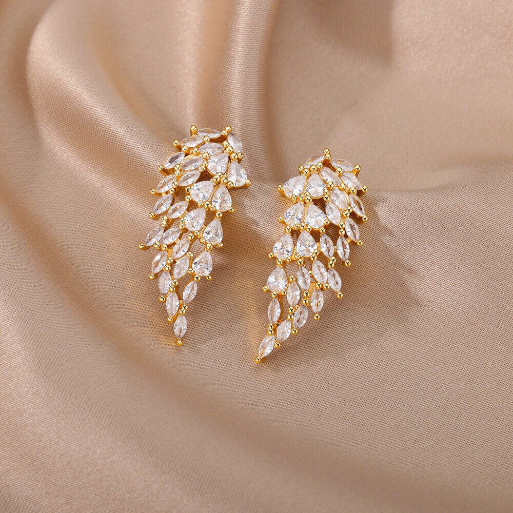 Crystal Angel Wings Drop Earrings, Cubic Zirconia Angel Wings Drop Earrings, 18K Gold Earrings, Dainty Minimalist Jewelry, Gift for Her