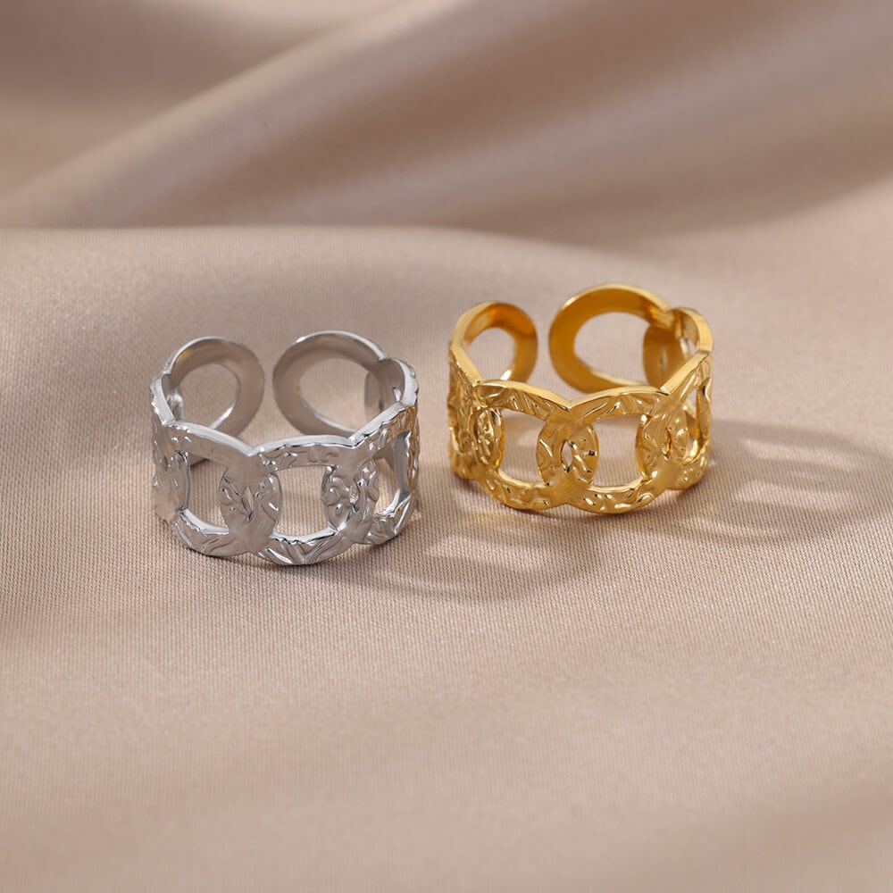 Gold Punk Circle Link Ring, Punk Organic Geometric Link Ring, 18K Gold Ring, Dainty Jewelry, Punk Delicate Handmade for Women, Gift for Her