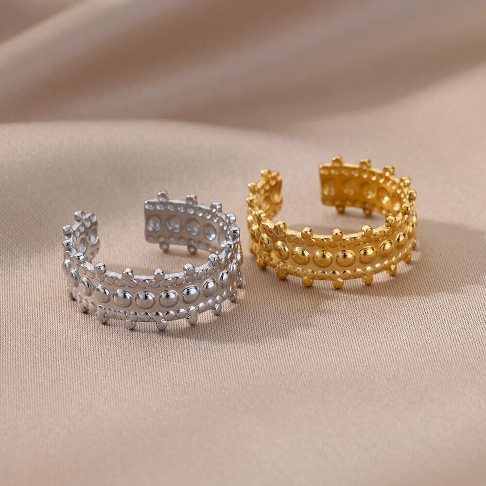 Gold Henna Bead Ring, Punk Organic Geometric Bead Crown Ring, 18K Gold Ring, Dainty Jewelry, Punk Delicate Handmade for Women, Gift for Her