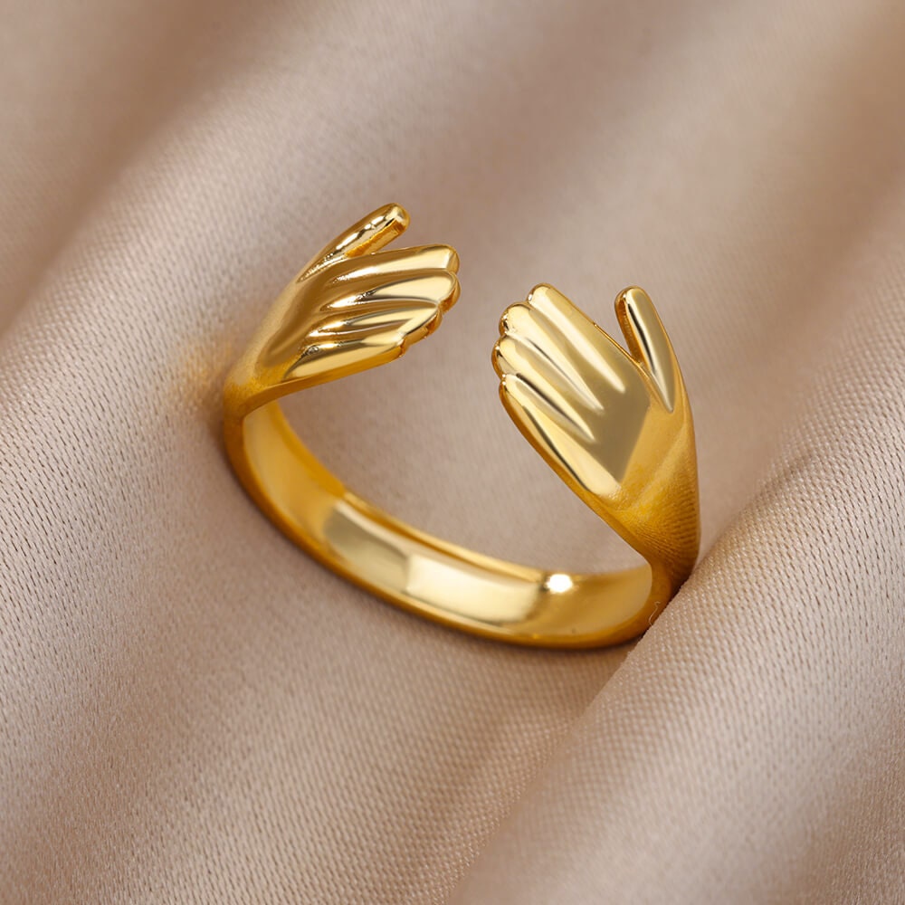 Gold Hug Ring, Punk Hug Ring, 18K Gold Hug Ring, Open Hug Ring, Dainty Minimalist Jewelry, Punk Delicate Handmade for Women, Gift for Her