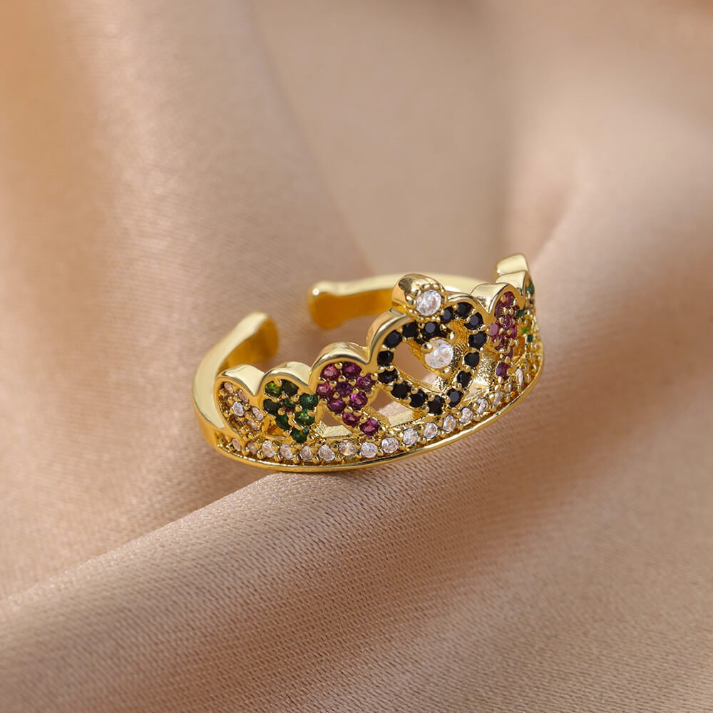Crystal Tiara Ring, Gold Crown Ring, Cubic Zirconia Tiara Ring, 18K Gold Ring, Dainty Minimalist Jewelry, Delicate Women, Gift for Her