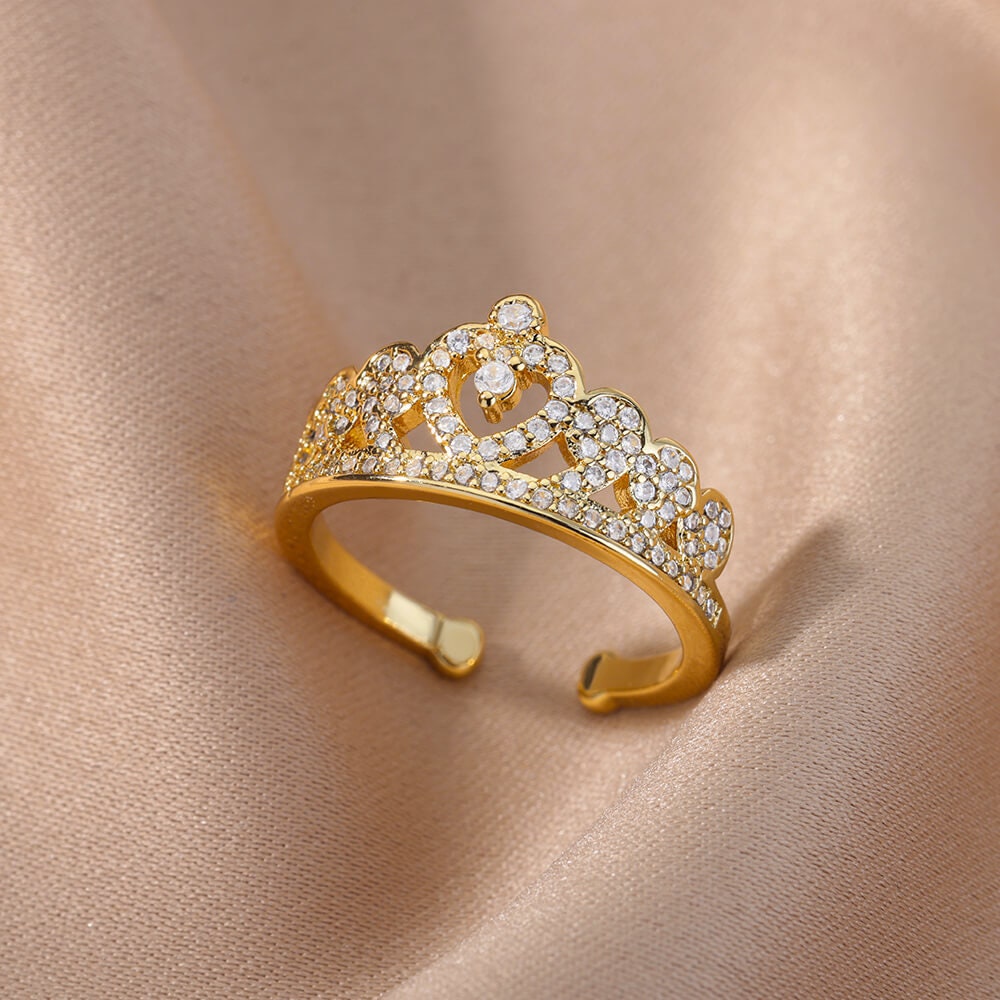 Crystal Tiara Ring, Gold Crown Ring, Cubic Zirconia Tiara Ring, 18K Gold Ring, Dainty Minimalist Jewelry, Delicate Women, Gift for Her
