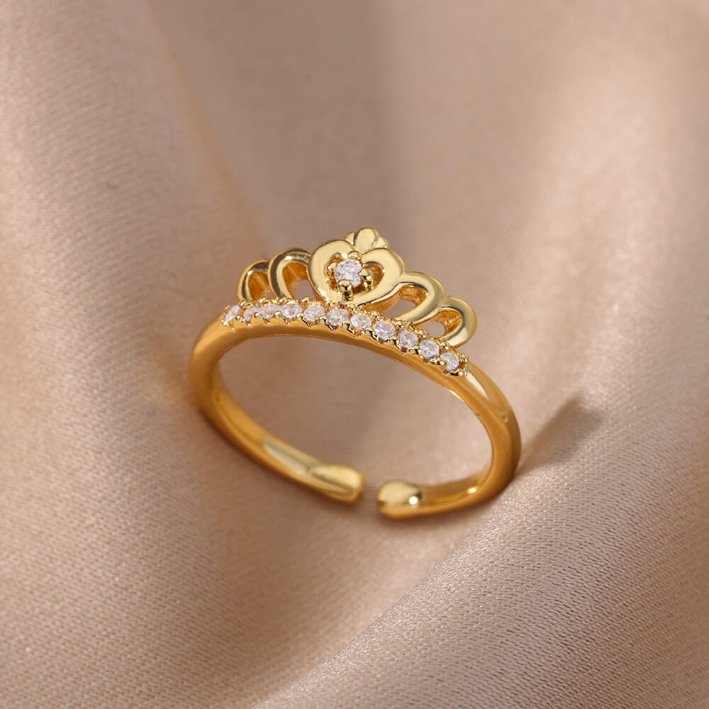 Crystal Tiara Ring, Gold Queen Crown Ring, Cubic Zirconia Tiara Ring, 18K Gold Ring, Dainty Minimalist Jewelry, Delicate Women, Gift for Her