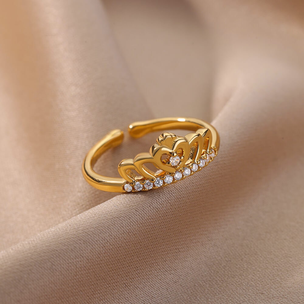Crystal Tiara Ring, Gold Queen Crown Ring, Cubic Zirconia Tiara Ring, 18K Gold Ring, Dainty Minimalist Jewelry, Delicate Women, Gift for Her