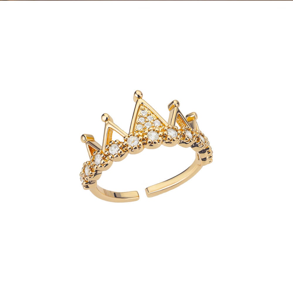 Crystal Tiara Ring, Gold King Crown Ring, Cubic Zirconia Tiara Ring, 18K Gold Ring, Dainty Minimalist Jewelry, Delicate, Gift for Him