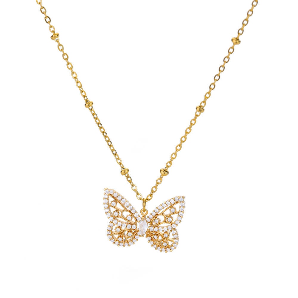 Cubic Zirconia Butterfly Charm Pendant, 18K Gold Butterfly Necklace, Dainty Minimalist Jewelry, Delicate Handmade for Women, Gift for Her