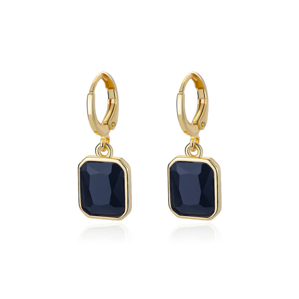 Cubic Zirconia Square Drop Earrings, Gold Square Drop Earrings, Black Cubic Zirconia Square Earrings, Dainty Minimalist Jewelry for Women