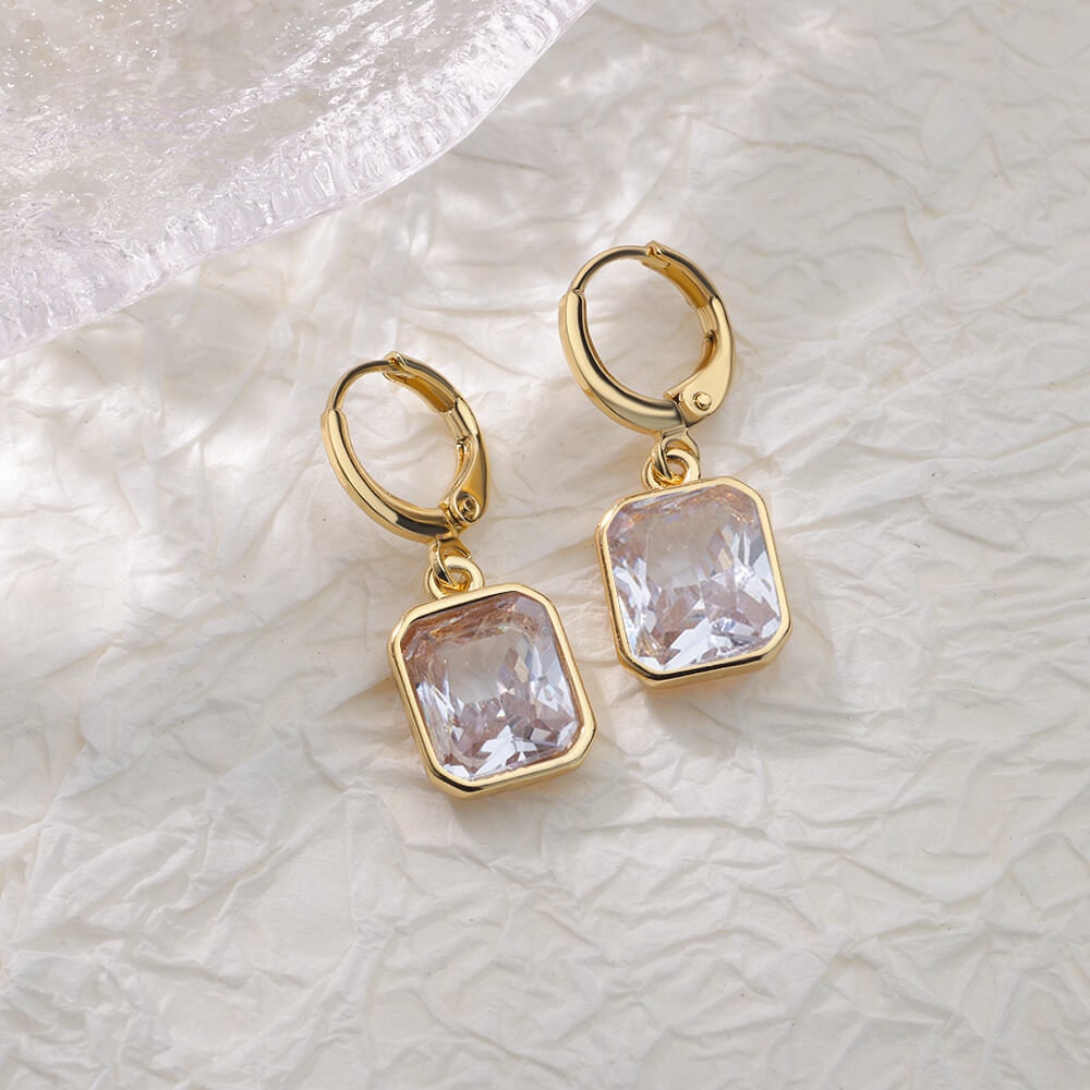 Cubic Zirconia Square Drop Earrings, Gold Square Drop Earrings, White Cubic Zirconia Square Earrings, Dainty Minimalist Jewelry for Women