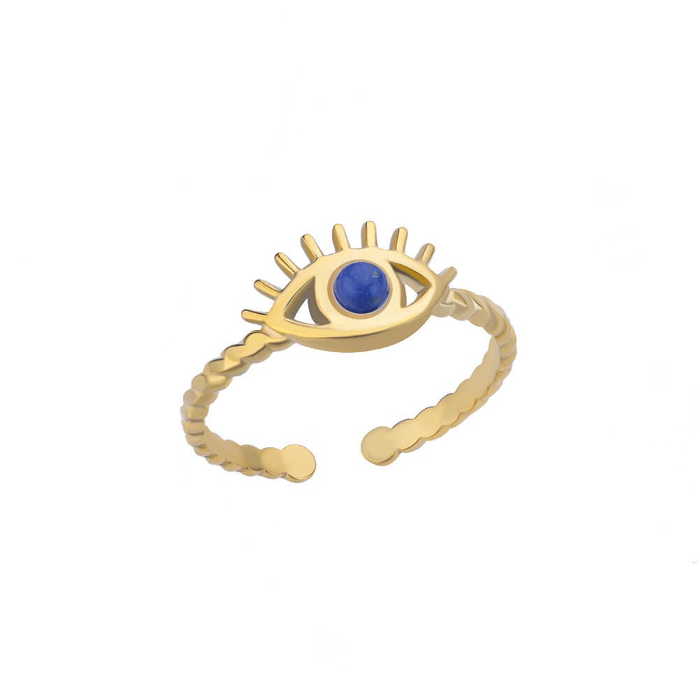 Evil Eye Ring, 18K Gold Evil Eye Ring, Evil Eye Blue Moonstone Ring, Gothic Delicate Minimalist Ring for Women, Punk Handmade, Gift for Her