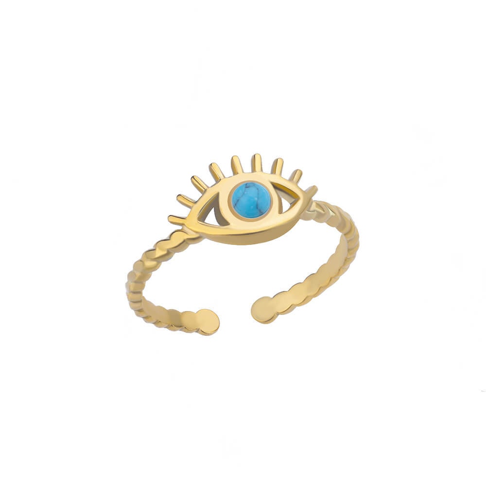 Evil Eye Ring, 18K Gold Evil Eye Ring, Evil Eye Light Blue Moonstone Ring, Gothic Delicate Minimalist Ring for Women, Gift for Her