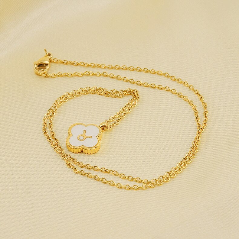 Horoscope Flower Pendant, Zodiac Flower Necklace, 18K Gold Necklace, Dainty Minimalist Jewelry, Delicate Handmade for Women, Gift for Her