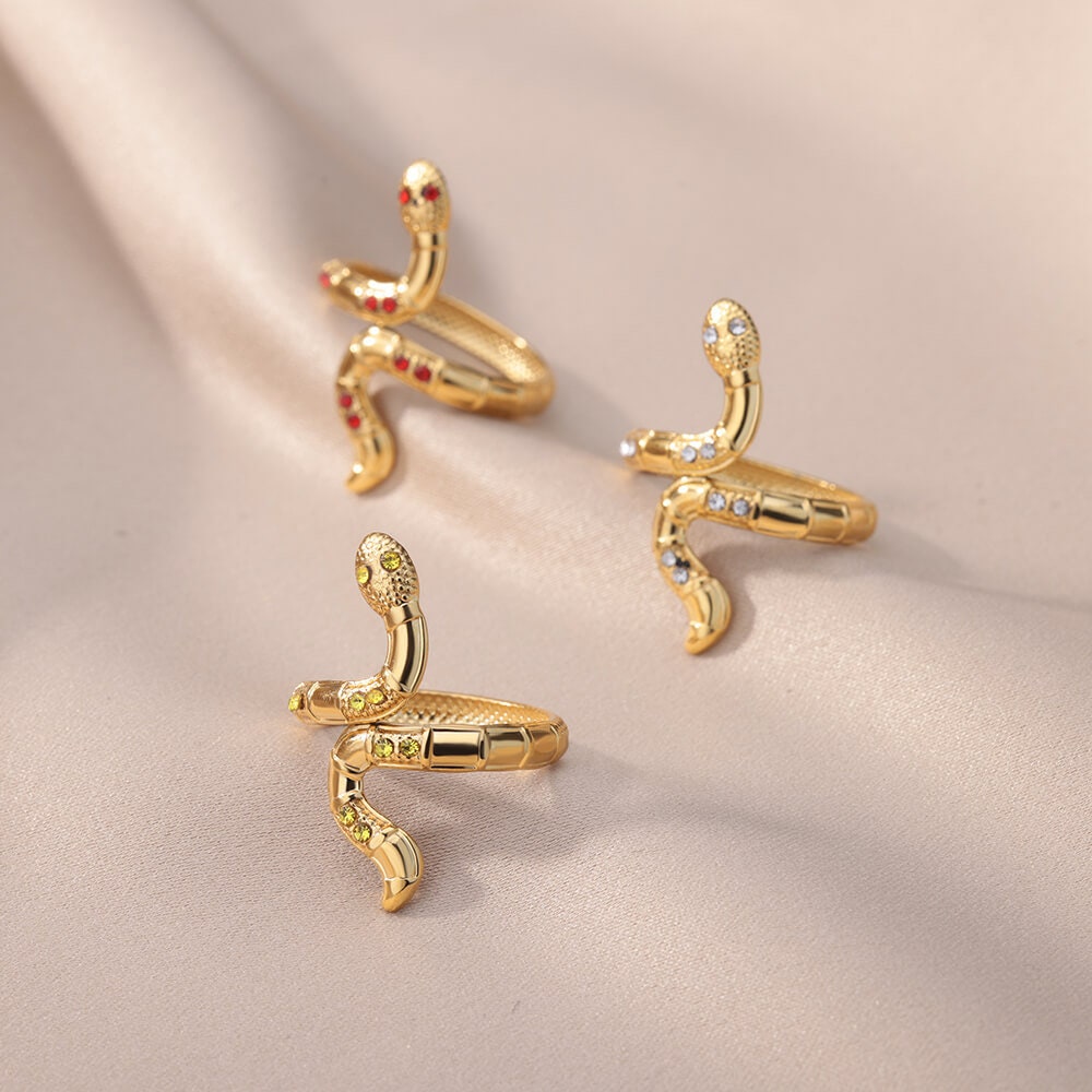 Crystal Snake Ring, Gold Snake Ring, Punk Snake Ring, 18K Gold Gothic Stackable, Dainty Minimalist Jewelry, Delicate for Women, Gift for Her