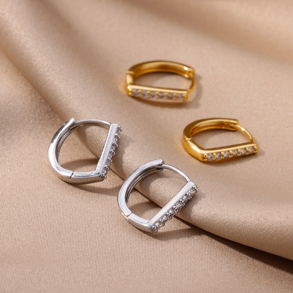 Gold Round Cubic Zirconia Hoop Earrings, 18K Gold Everyday Earrings, Dainty Minimalist Jewelry, Boho Cute Delicate for Women, Gift for Her