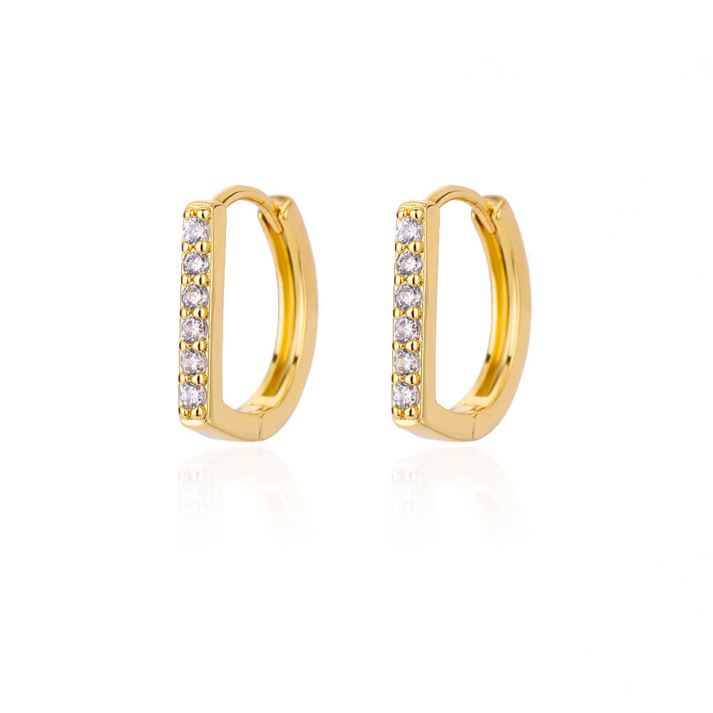 Gold Round Cubic Zirconia Hoop Earrings, 18K Gold Everyday Earrings, Dainty Minimalist Jewelry, Boho Cute Delicate for Women, Gift for Her