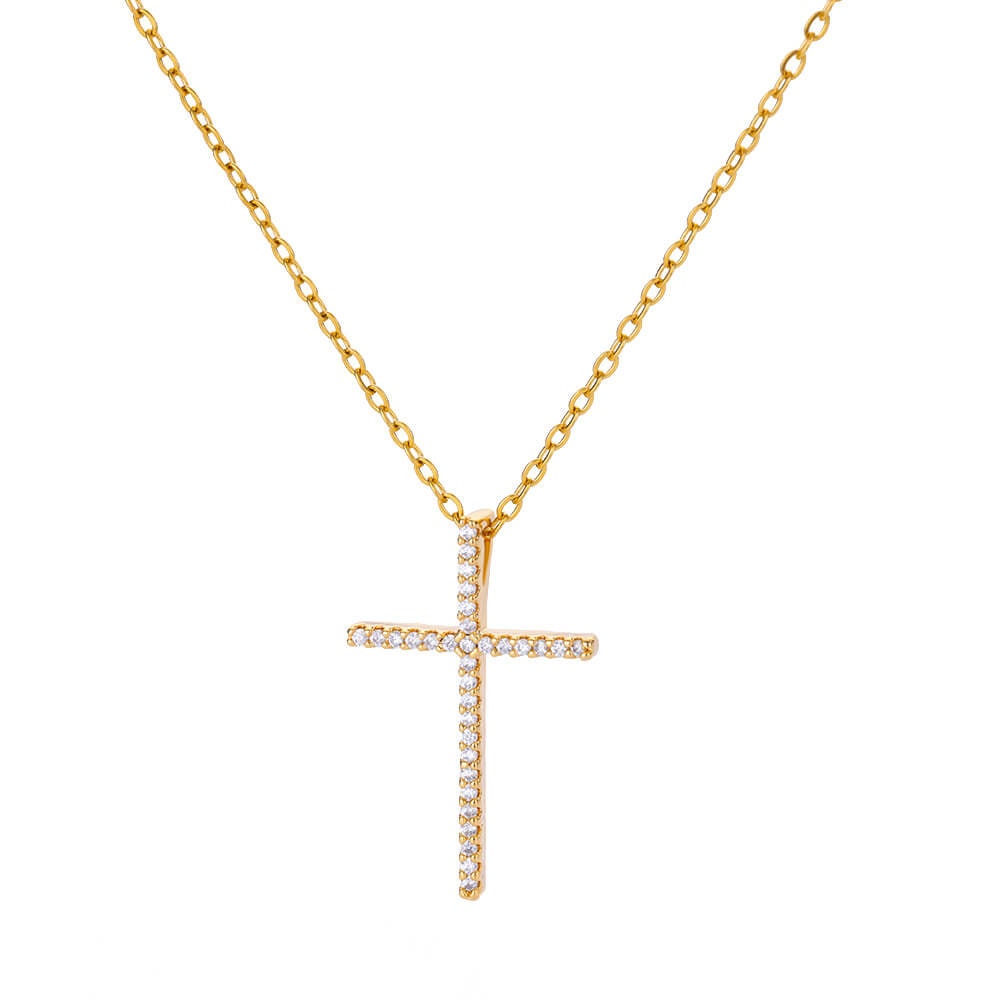 Gold Jesus Cross Necklace, 18K Gold Cross Cubic Zirconia Pendant, Christian Cross, Religious Catholic Jewelry for Women, Gift for Her