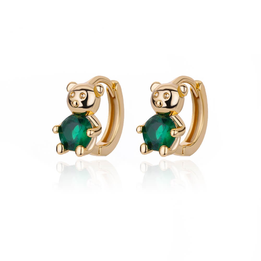 Panda Green Cubic Zirconia Earrings, Panda Bear Crystal Stud Earrings, 18K Gold Earrings, Dainty Minimalist, Delicate Women, Gift for Her