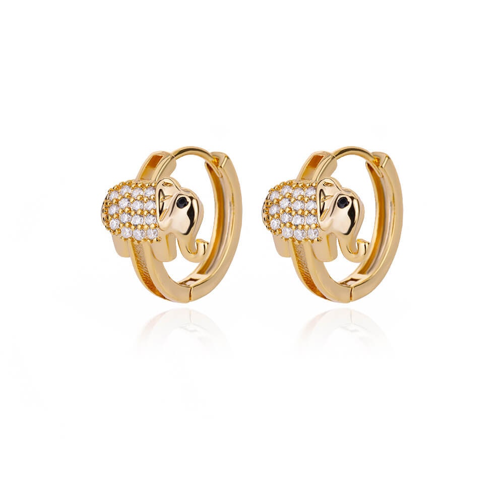 Elephant Cubic Zirconia Earrings, Elephant Crystal Hoop Earrings, 18K Gold Earrings, Dainty Minimalist, Delicate Women, Gift for Her