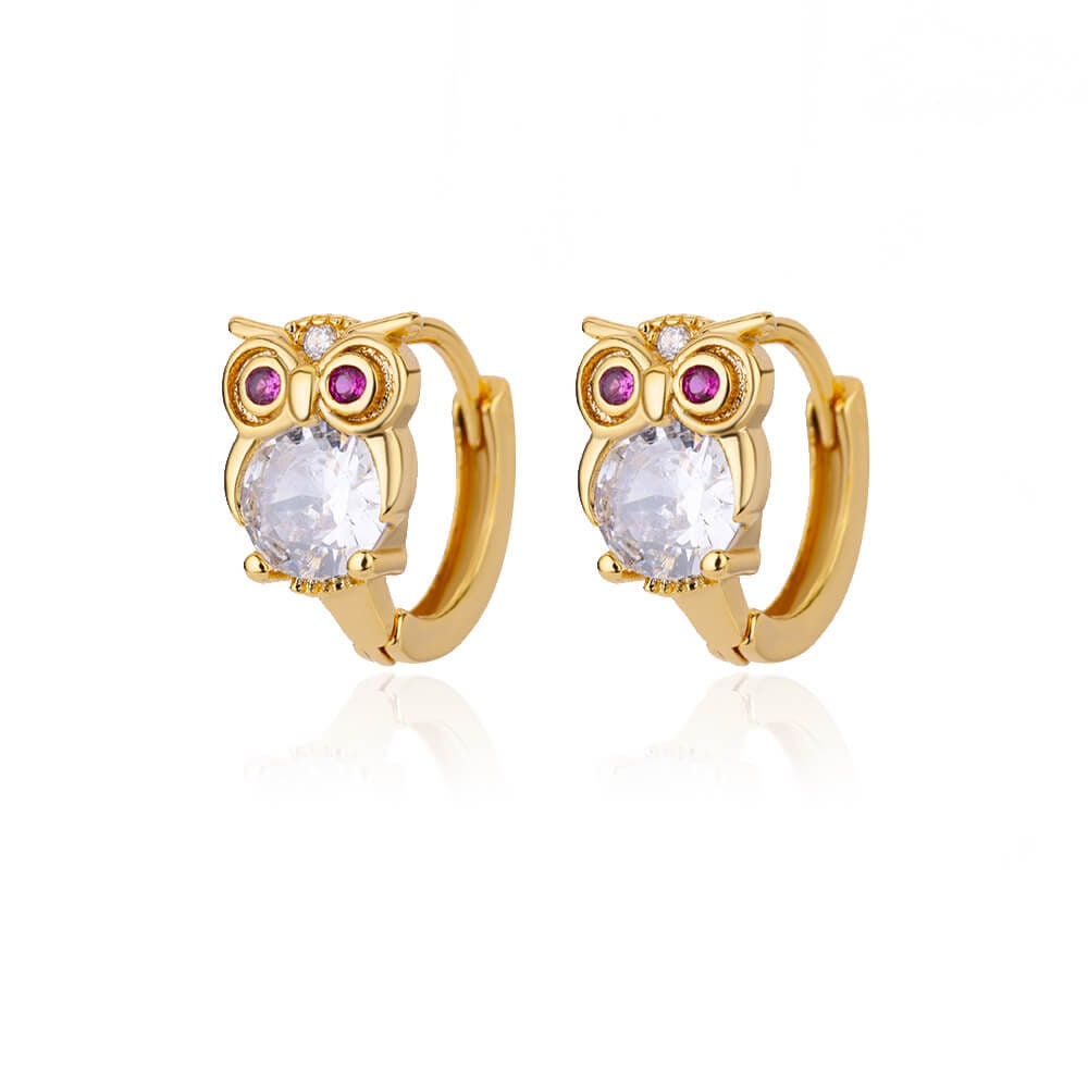 Owl Cubic Zirconia Stud Earrings, Wise Owl Crystal Hoop Earrings, 18K Gold Earrings, Dainty Minimalist, Delicate Women, Gift for Her